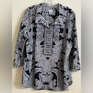 Chico’s No Iron Paisley Button Back Blouse